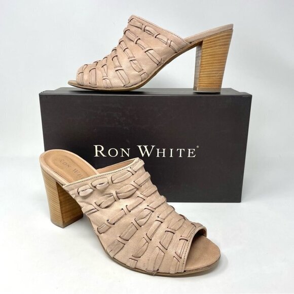 * NEW Ron White Antique Nude Leather Ribbon Weave Mule Sandals Size 41/10